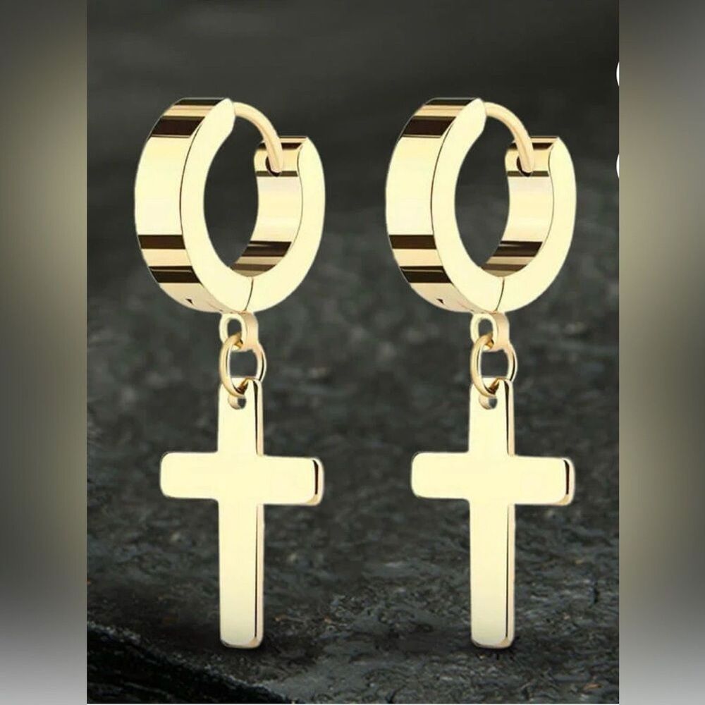 Gold Cross Hoop Earrings
